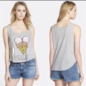 Wildfox Gray I love Summer Ice Cream  Sleeveless Tank Top